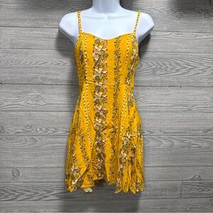 Old Navy Nordic Floral Mini Flare Dress XS Sundress Yellow Smocked Boho Festival